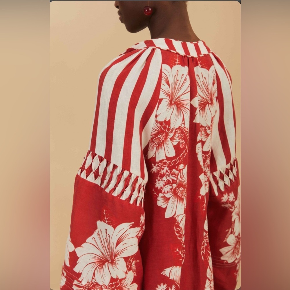 Farm Rio Red Floral Chains Stripes Midi Dress - Picture 7 of 11